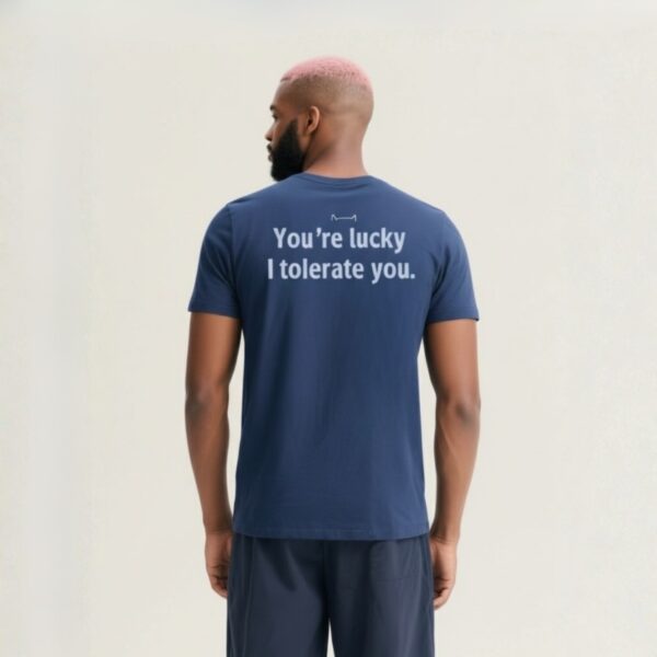 DosGatos t-shirt lucky organic cotton sarcasm tee front view
