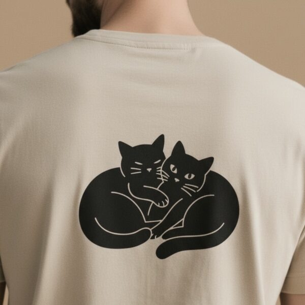 T-shirt hug two cats hugging print detail close up